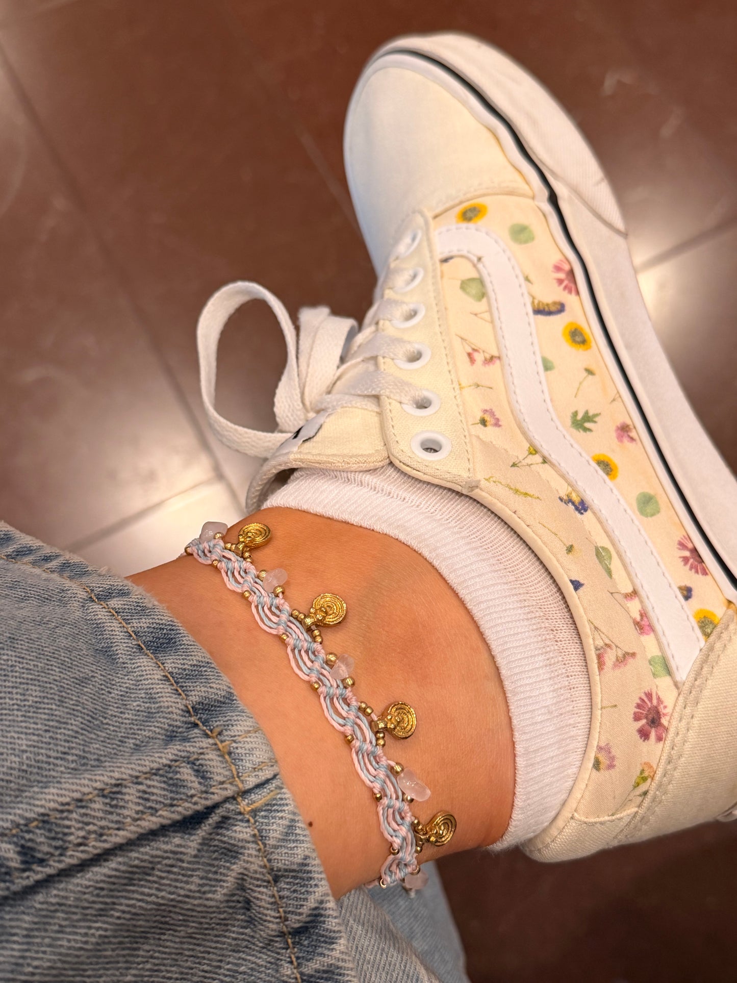 Anklet “Amira” with pink quartz