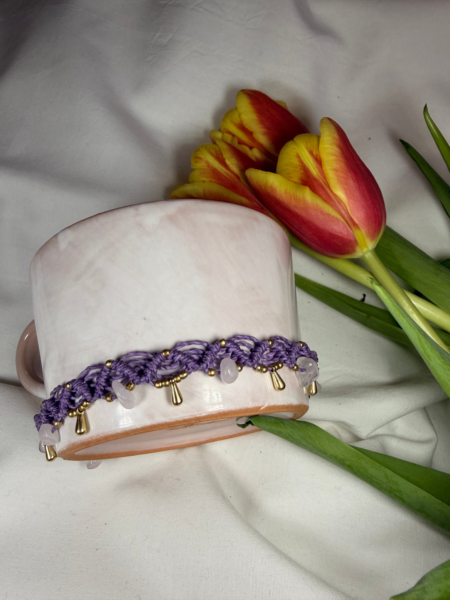 Anklet ”Maui” with pink quartz
