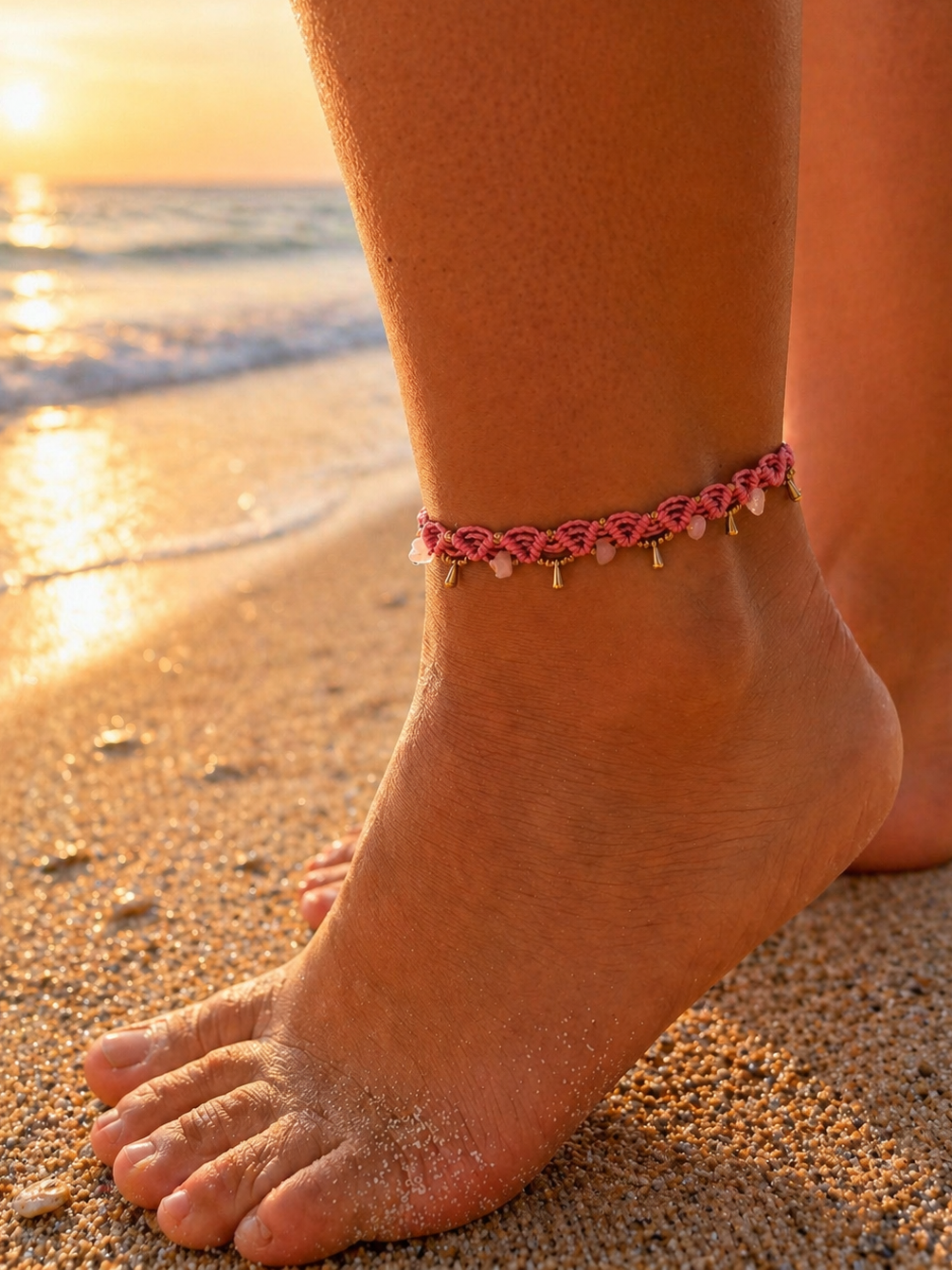 Anklet ”Maui” with pink quartz