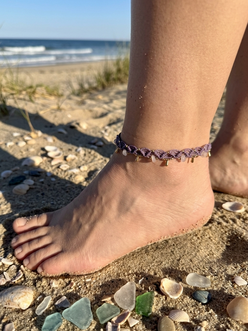 Anklet ”Maui” with pink quartz
