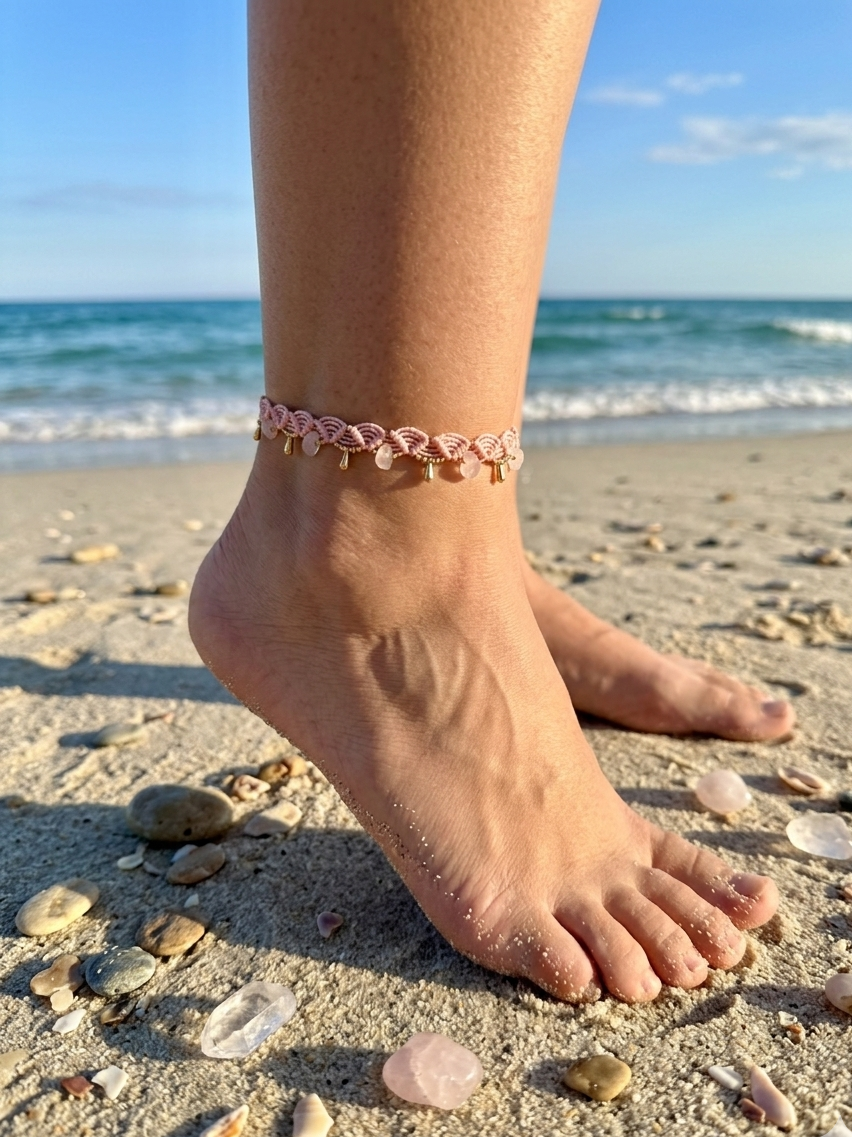 Anklet ”Maui” with pink quartz