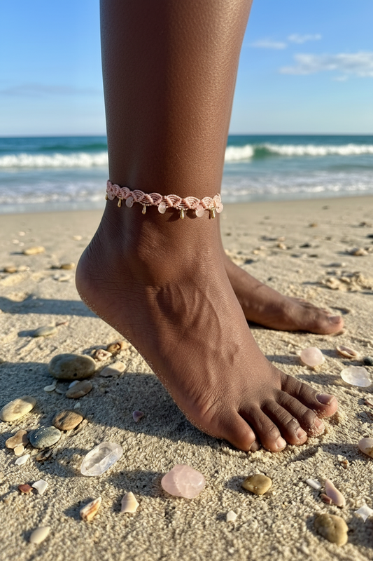 Anklet ”Maui” with pink quartz
