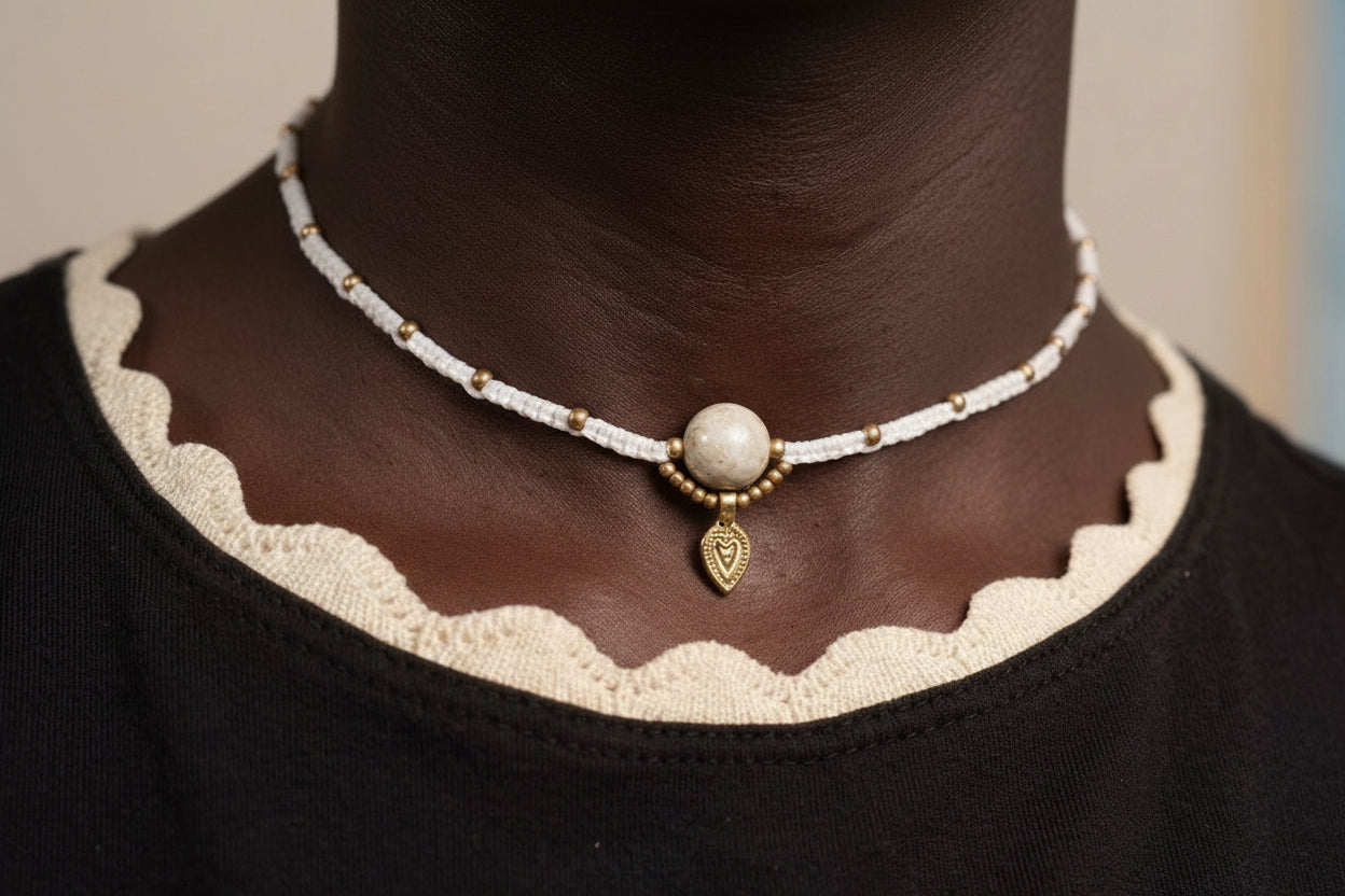Necklace “Mala” with jade stone