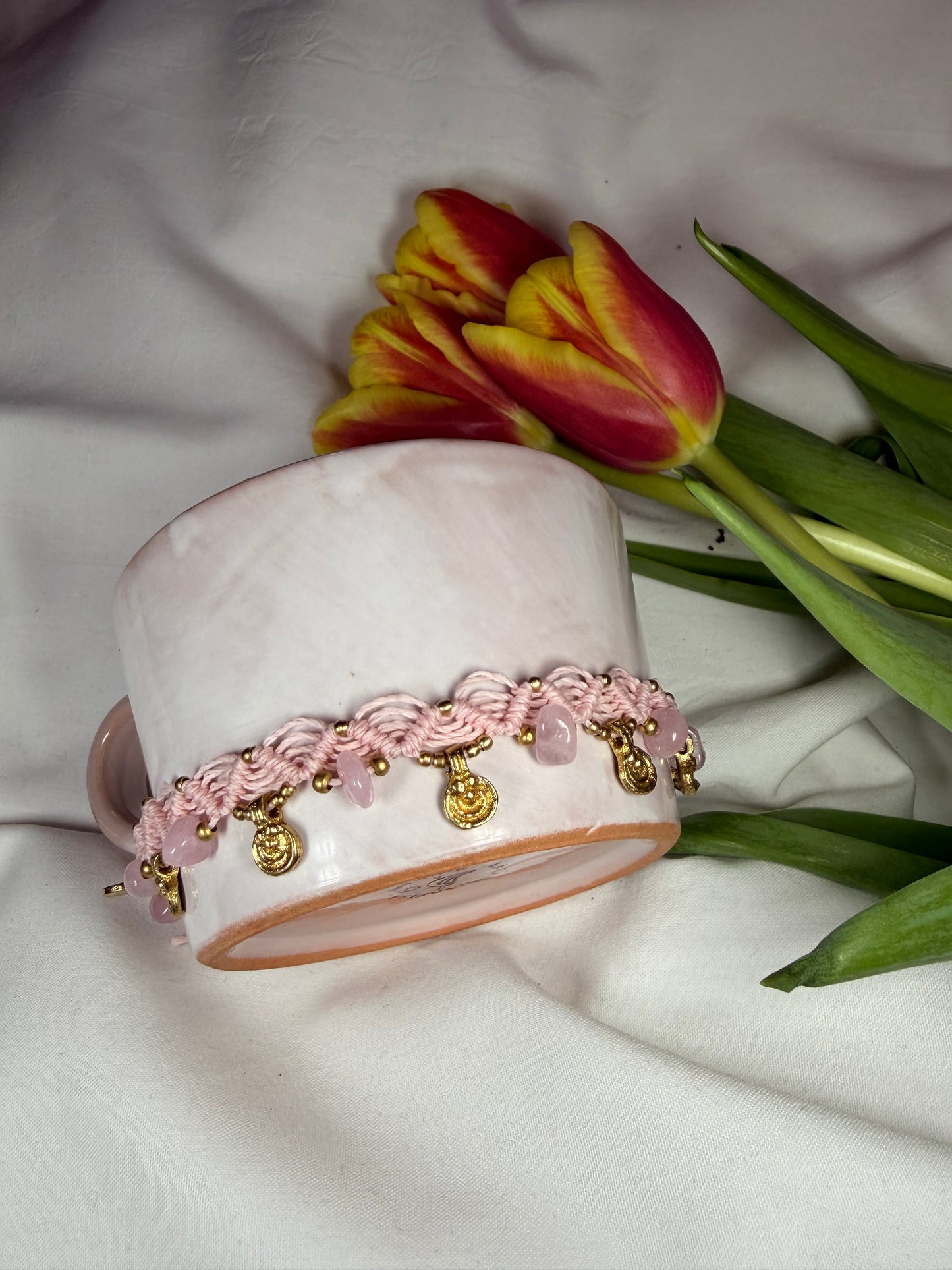 Anklet “Amira” with pink quartz