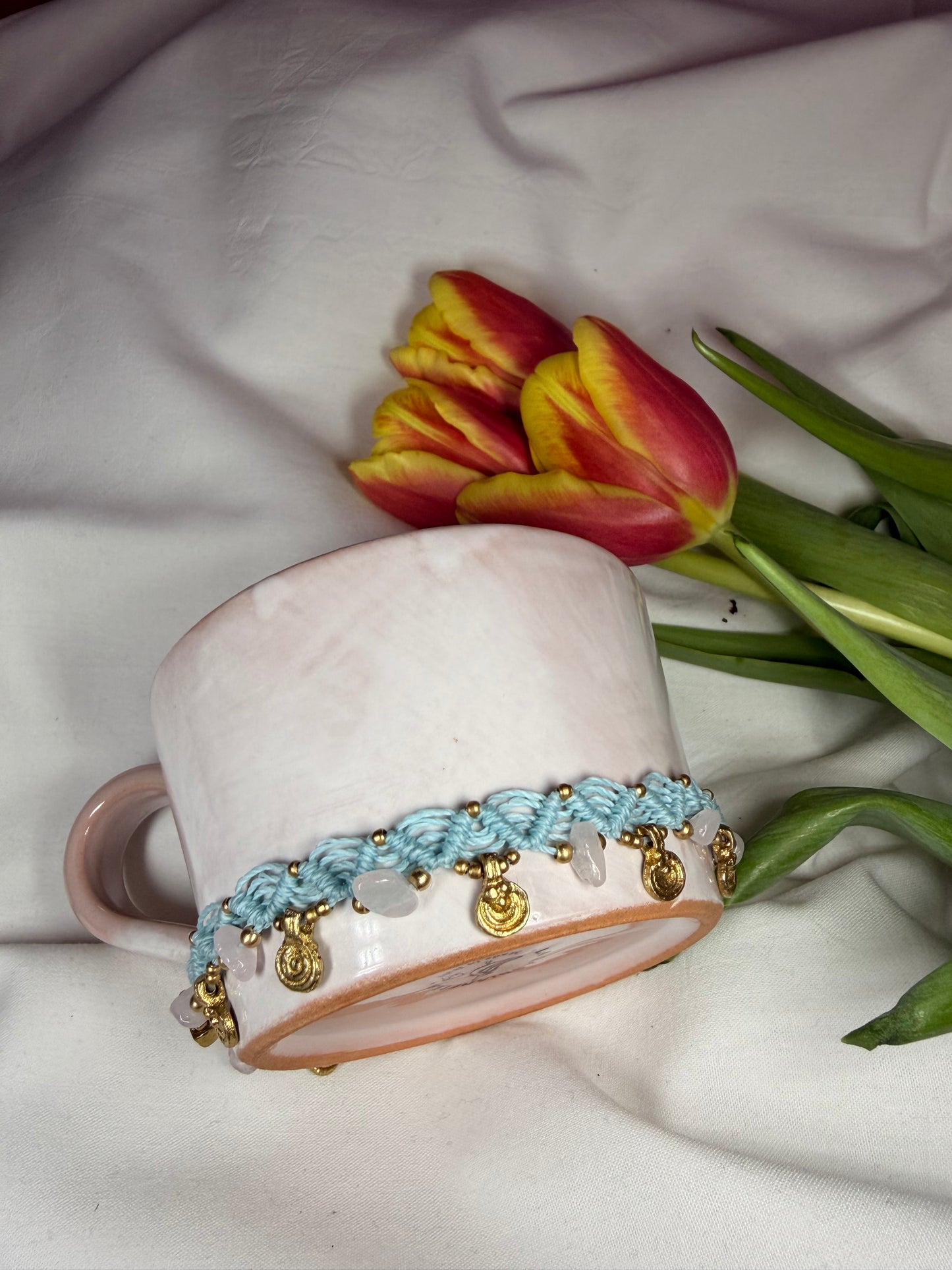 Anklet “Amira” with pink quartz